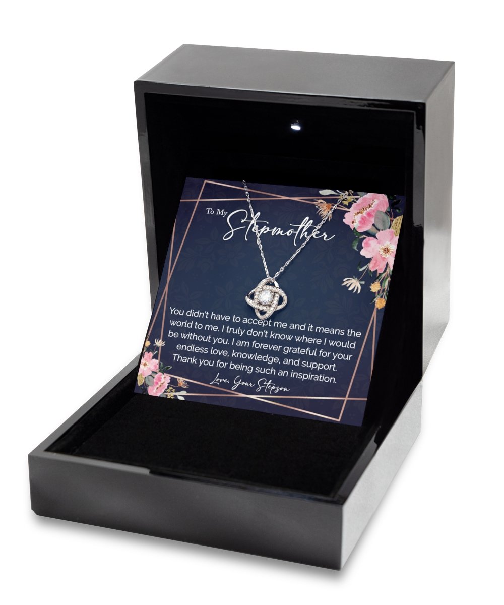 Sentimental to my stepmother gift from stepson sterling silver love knot necklace - Meaningful Cards