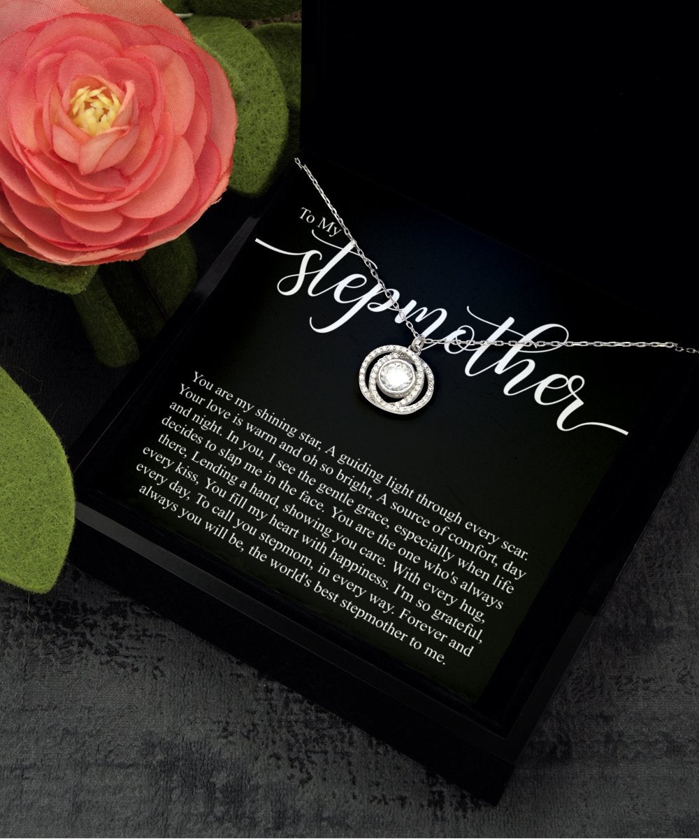Sentimental to my stepmother sterling silver crystal double circles necklace for stepmoms birthday - Meaningful Cards