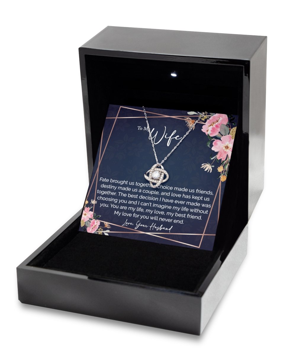 Sentimental to my wife gift from husband sterling silver love knot necklace - Meaningful Cards