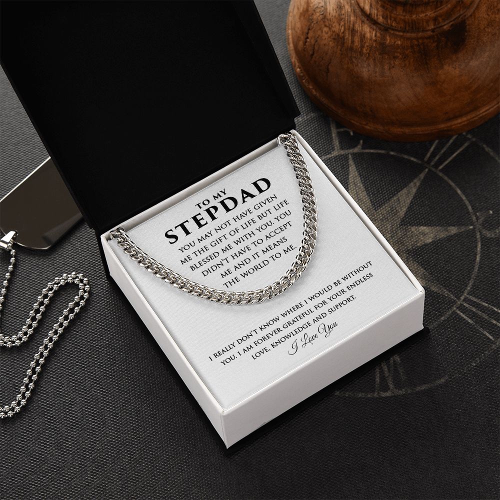 Stepdad Cuban Link Necklace Gifts from Daughter Son - Meaningful Cards