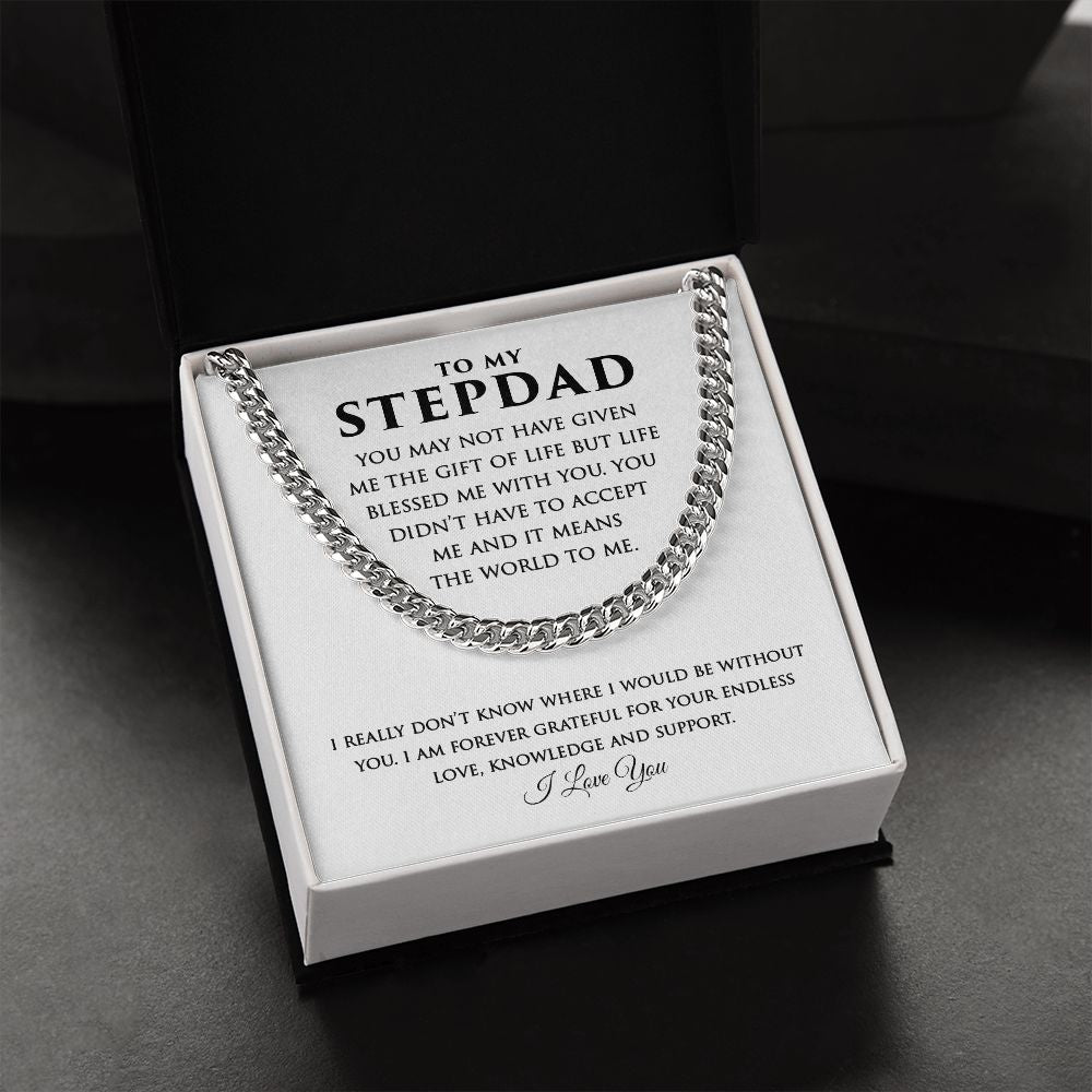 Stepdad Cuban Link Necklace Gifts from Daughter Son - Meaningful Cards