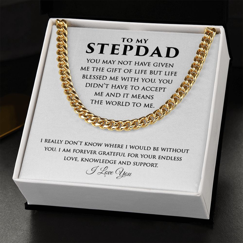 Stepdad Cuban Link Necklace Gifts from Daughter Son - Meaningful Cards