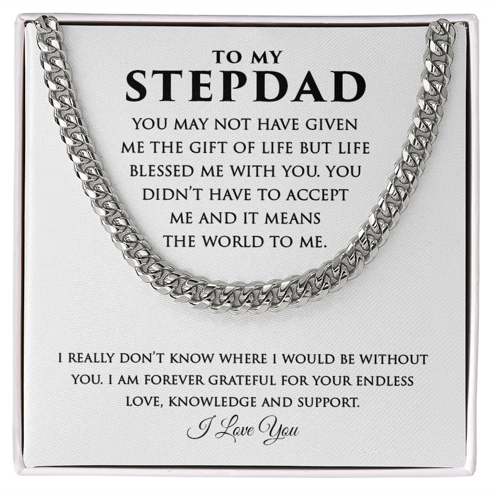 Stepdad Cuban Link Necklace Gifts from Daughter Son - Meaningful Cards