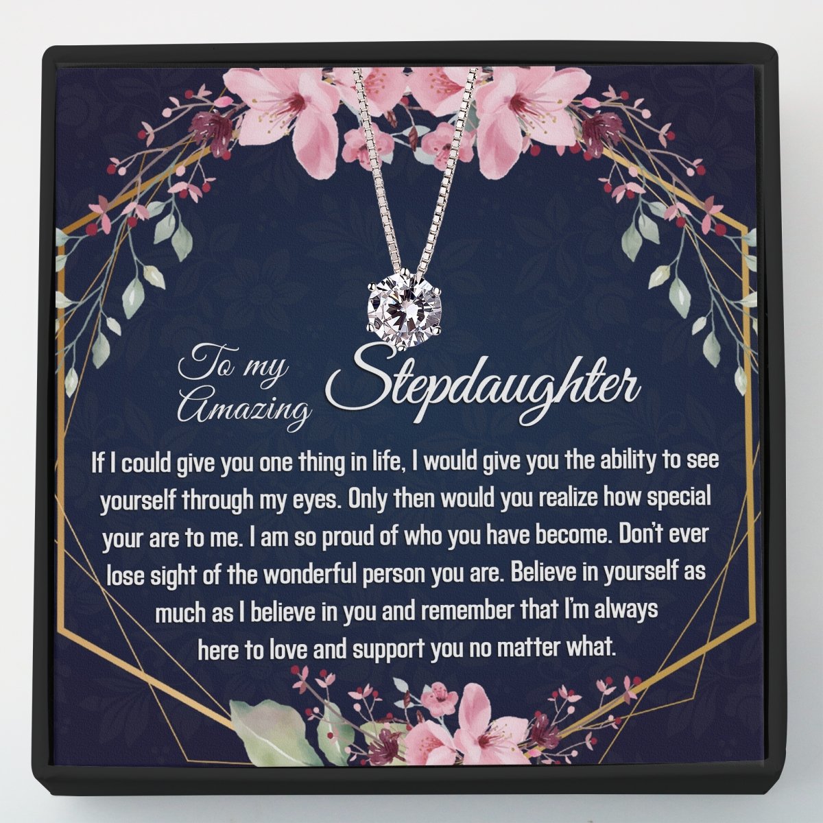 Stepdaughter Gift - Dainty CZ Sterling Silver Necklace - Meaningful Cards