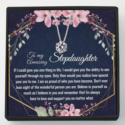 Stepdaughter Gift - Dainty CZ Sterling Silver Necklace - Meaningful Cards