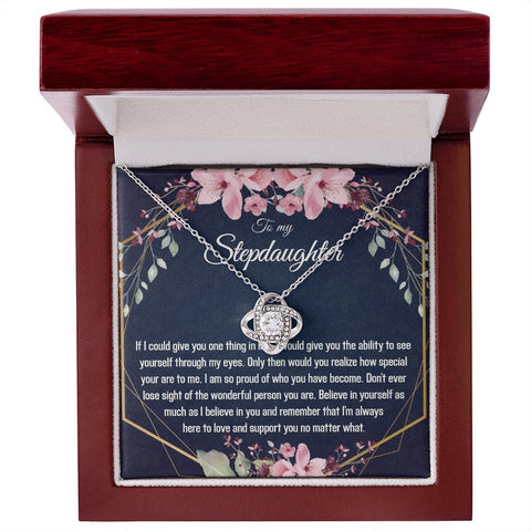 Stepdaughter Gift - Gold Pendant CZ Necklace 18k Gold Love Knot - Meaningful Cards