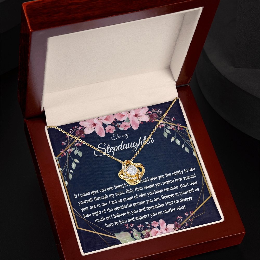 Stepdaughter Gift - Gold Pendant CZ Necklace 18k Gold Love Knot - Meaningful Cards