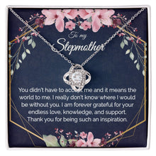 Stepmother Gift - Gold Pendant CZ Necklace 18k Gold Love Knot - Meaningful Cards