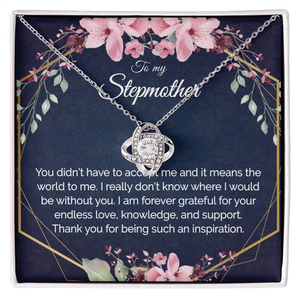 Stepmother Gift - Gold Pendant CZ Necklace 18k Gold Love Knot - Meaningful Cards