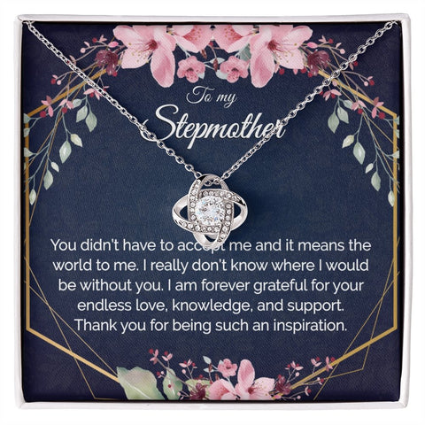 Stepmother Gift - Gold Pendant CZ Necklace 18k Gold Love Knot - Meaningful Cards