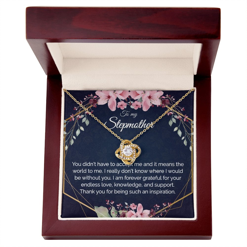 Stepmother Gift - Gold Pendant CZ Necklace 18k Gold Love Knot - Meaningful Cards