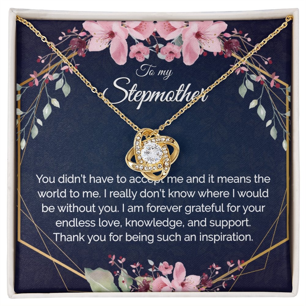 Stepmother Gift - Gold Pendant CZ Necklace 18k Gold Love Knot - Meaningful Cards