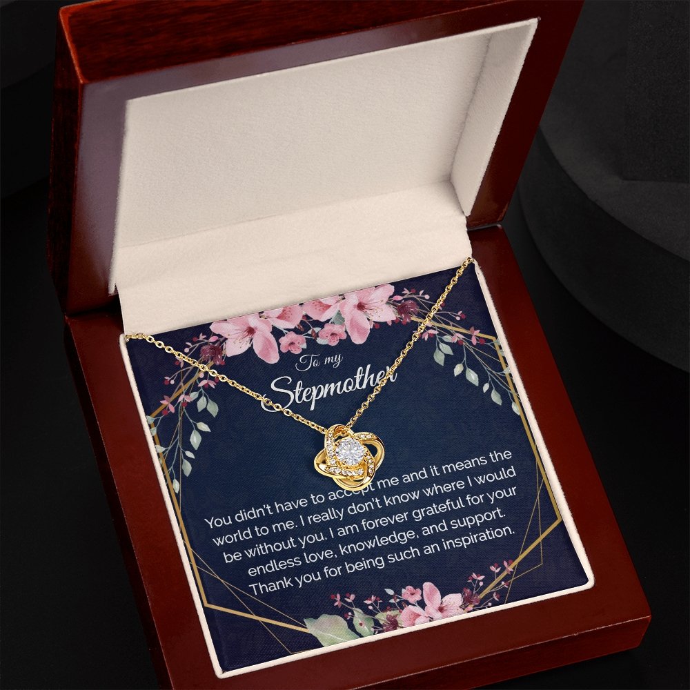 Stepmother Gift - Gold Pendant CZ Necklace 18k Gold Love Knot - Meaningful Cards