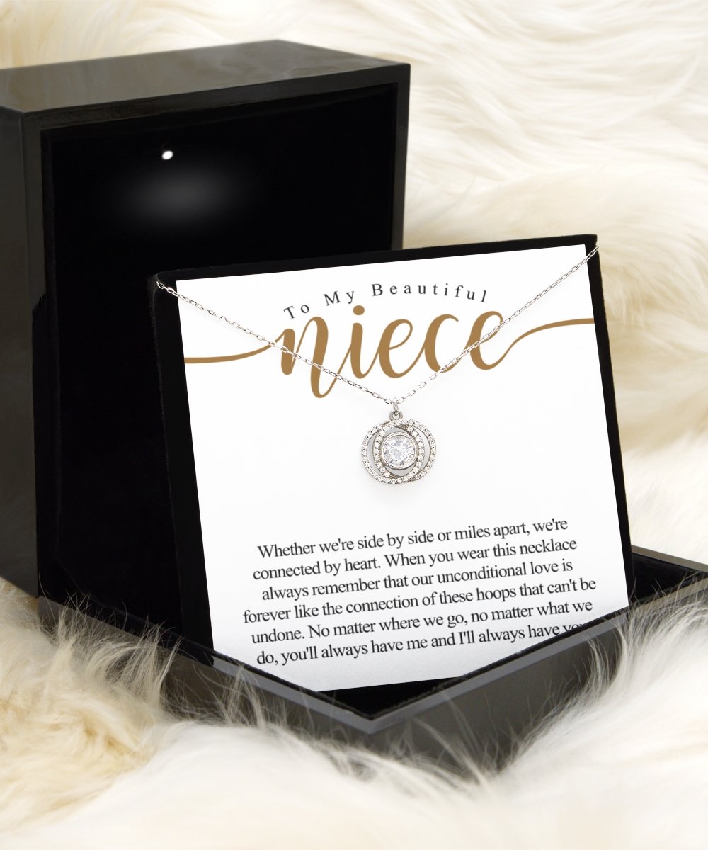 Sterling silver crystal double circles necklace for niece - Meaningful Cards