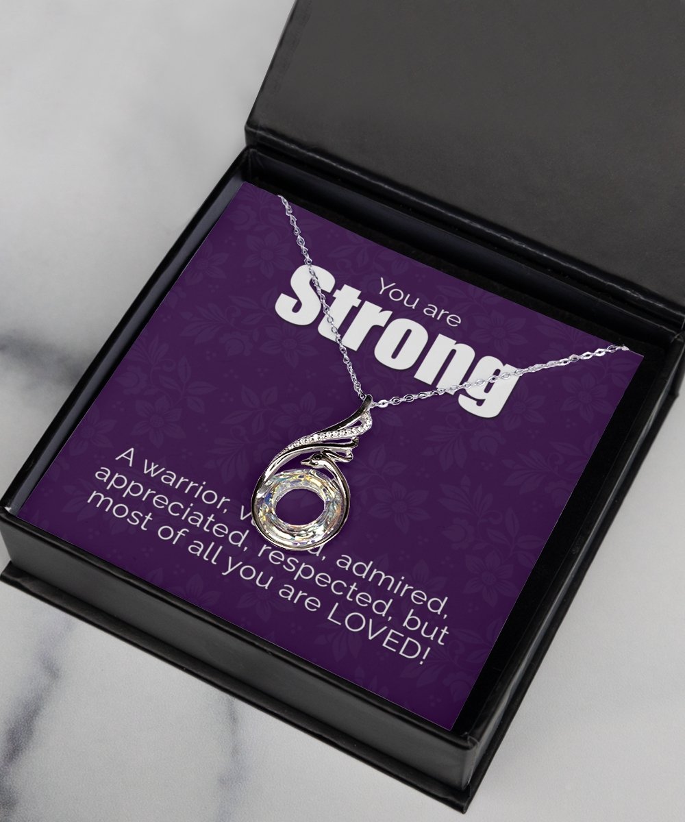 Strong Warrior Survivor Recovery Awareness Solid Silver Necklace - Meaningful Cards