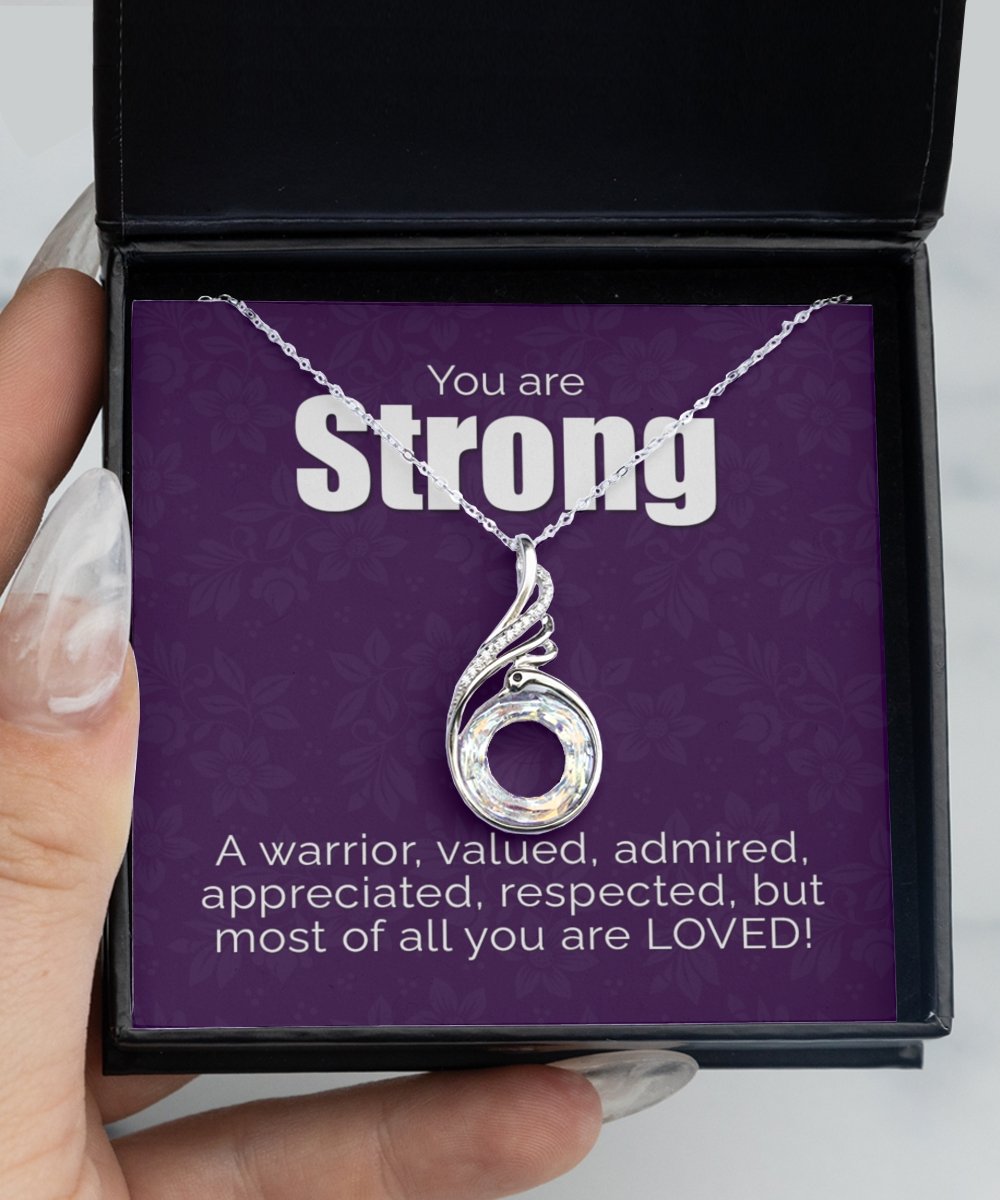 Strong Warrior Survivor Recovery Awareness Solid Silver Necklace - Meaningful Cards