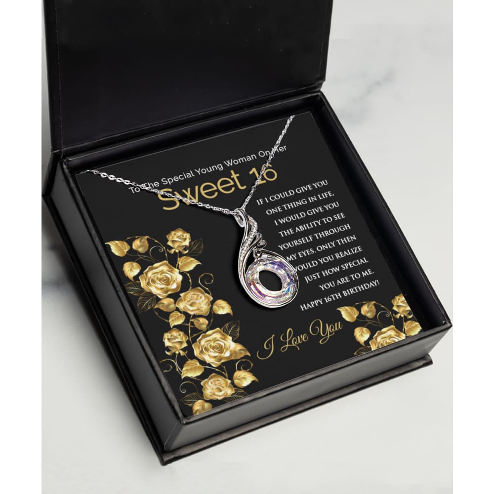 Sweet 16 necklace, 16th Birthday Gift for Her, Solid Silver Necklace Jewelry Gift - Meaningful Cards