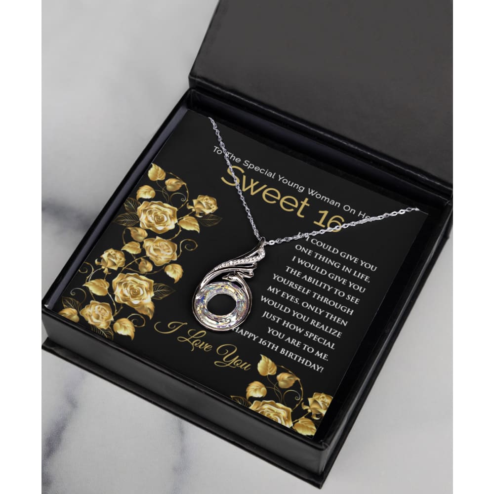 Sweet 16 necklace, 16th Birthday Gift for Her, Solid Silver Necklace Jewelry Gift - Meaningful Cards