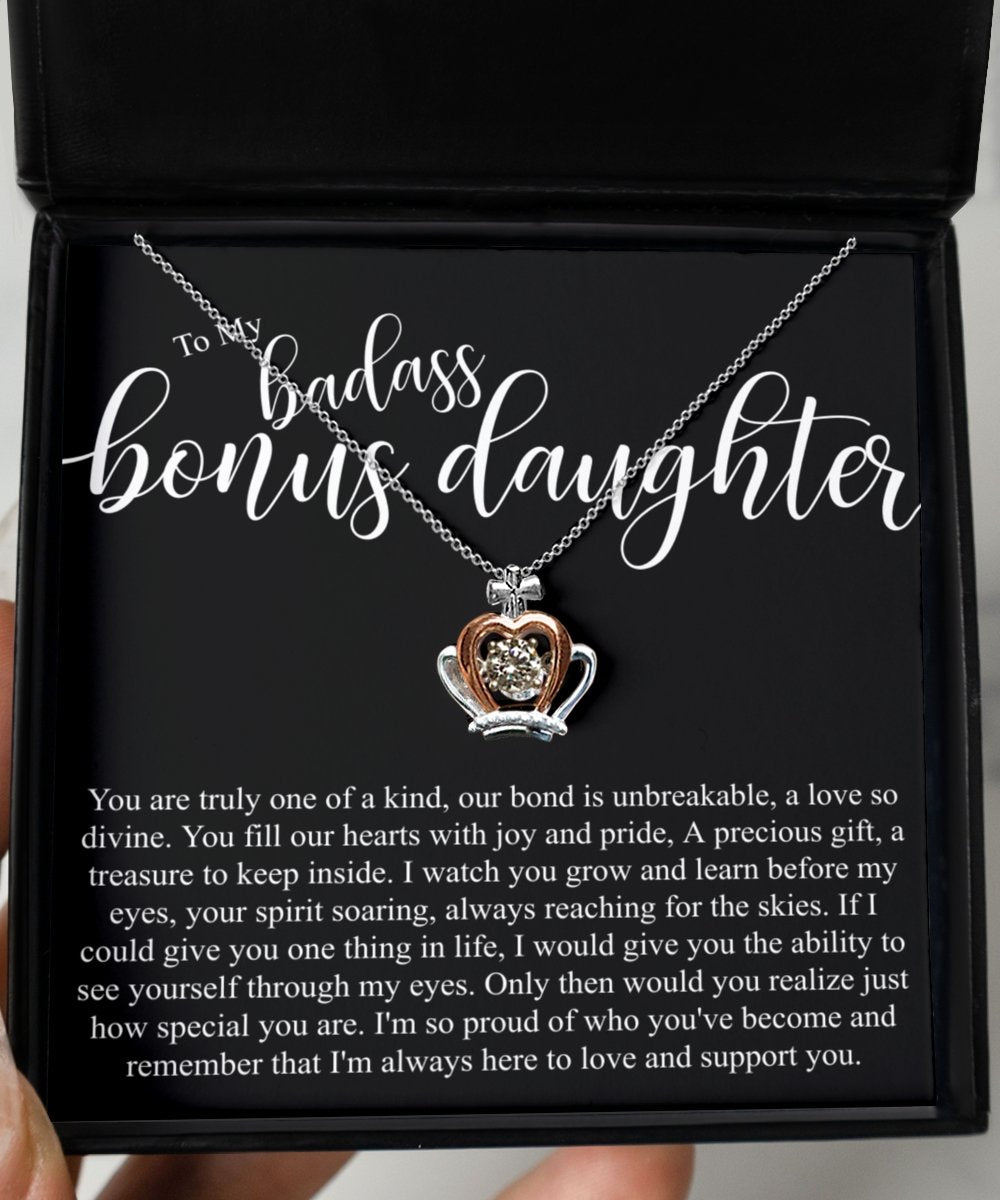 To my badass bonus daughter - luxe crown necklace gift set - Meaningful Cards