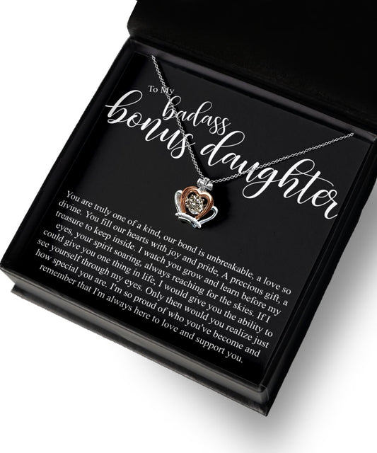 To my badass bonus daughter - luxe crown necklace gift set - Meaningful Cards