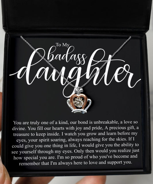 To My Badass Daughter - Luxe Crown Necklace Gift Set - Meaningful Cards
