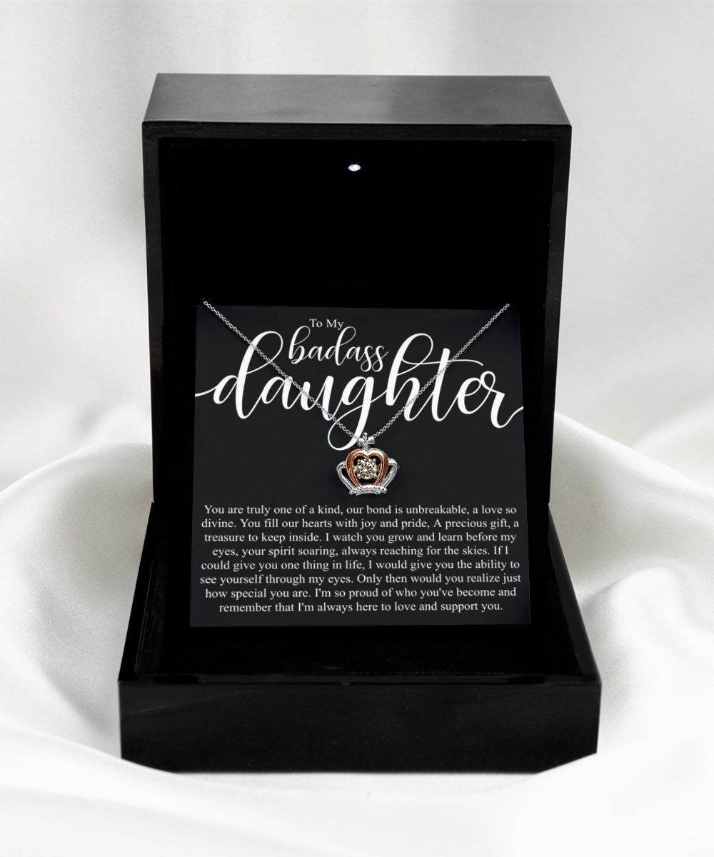 To My Badass Daughter - Luxe Crown Necklace Gift Set - Meaningful Cards