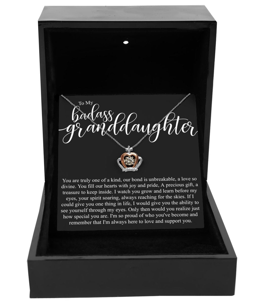 To My Badass Granddaughter - Luxe Crown Necklace Gift Set - Meaningful Cards