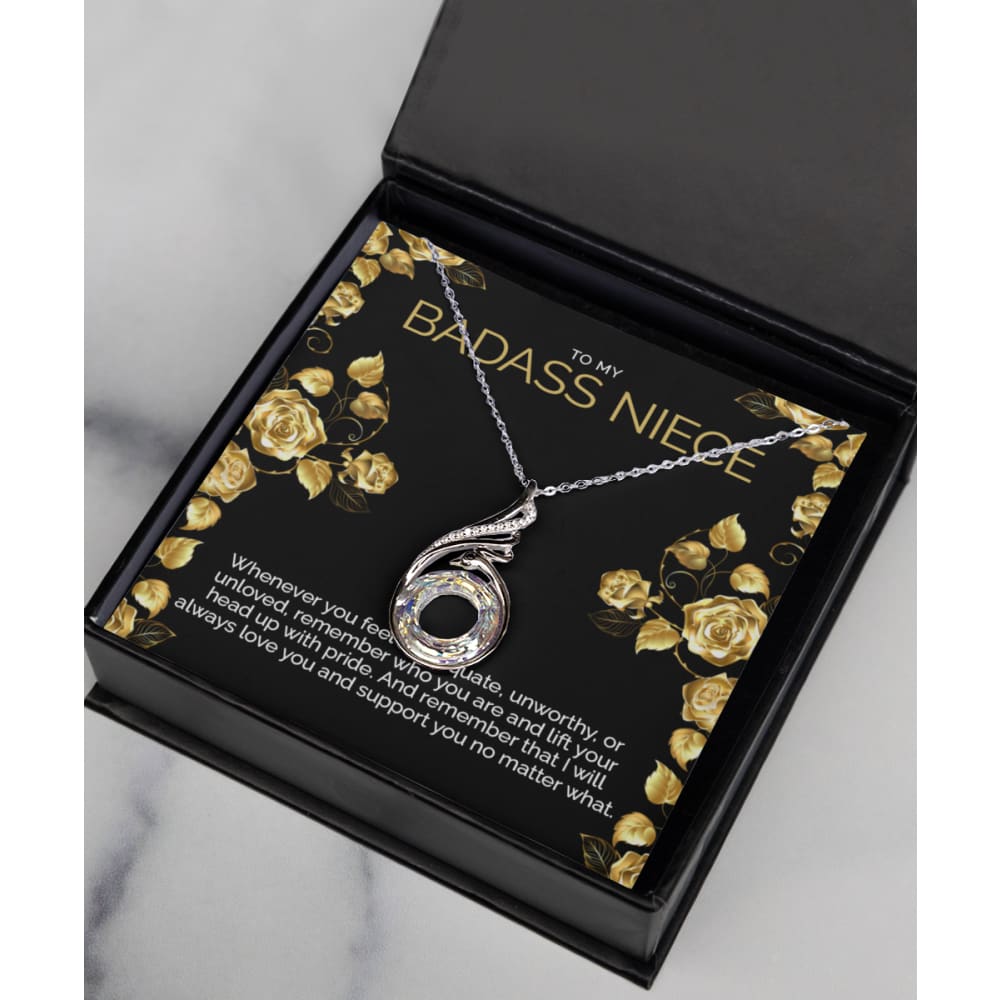 Badass Niece Silver Crystal CZ Necklace - Meaningful Cards