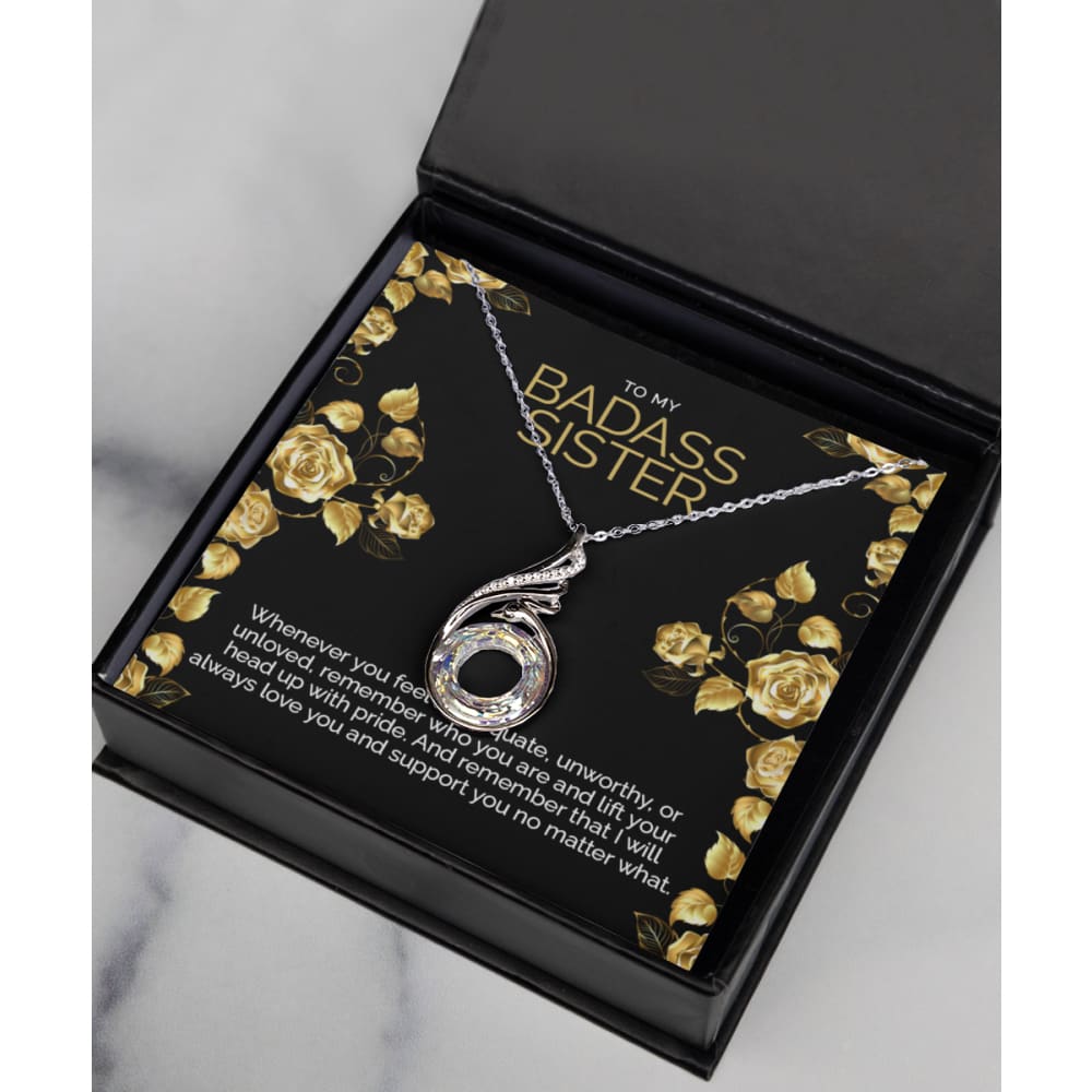 Badass Sister Rising Phoenix Silver Necklace - Meaningful Cards