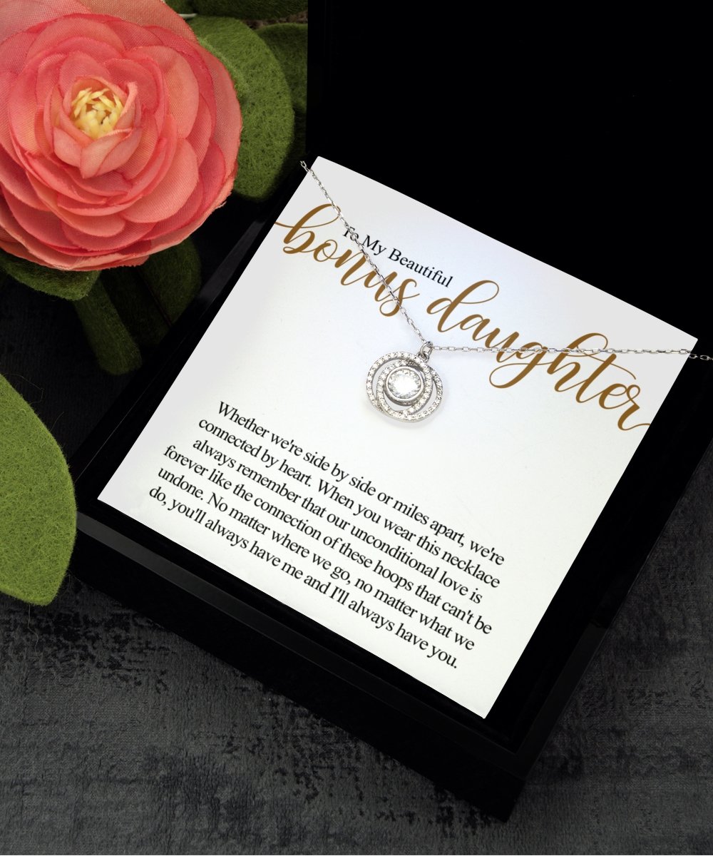 To my beautiful bonus daughter sterling silver crystal double circles necklace for stepdaughter - Meaningful Cards