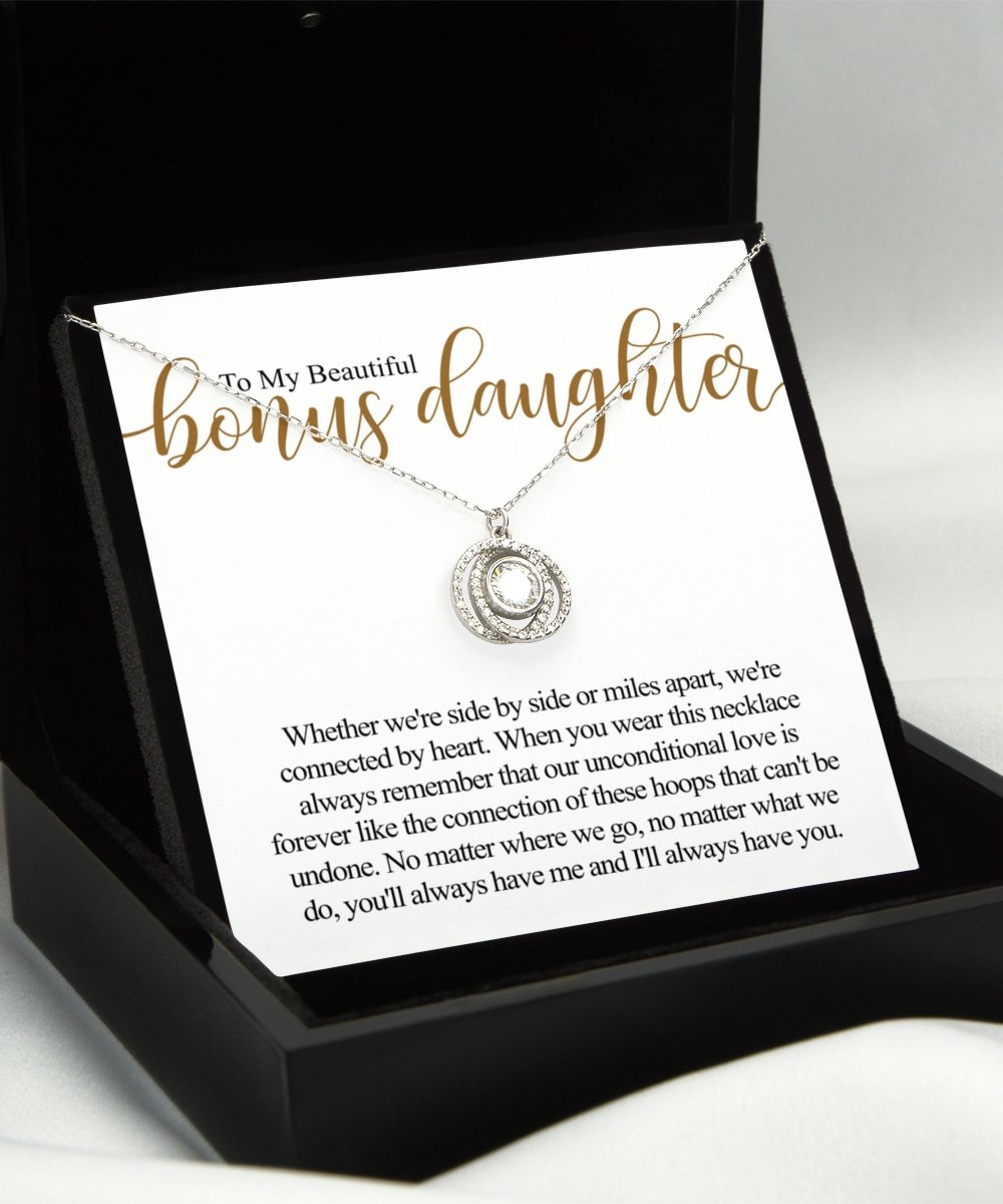To my beautiful bonus daughter sterling silver crystal double circles necklace for stepdaughter - Meaningful Cards