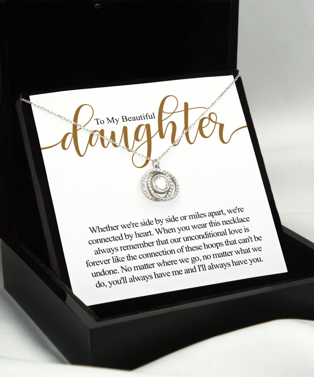 To my beautiful daughter sterling silver crystal double circles necklace for daughter perfect sentimental mothers day gift idea - Meaningful Cards