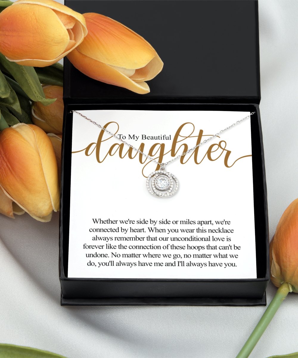 To my beautiful daughter sterling silver crystal double circles necklace for daughter perfect sentimental mothers day gift idea - Meaningful Cards