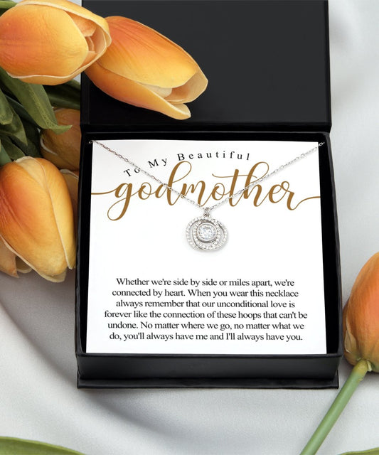 To my beautiful godmother sterling silver crystal double circles necklace for godmother perfect sentimental mothers day gift idea - Meaningful Cards