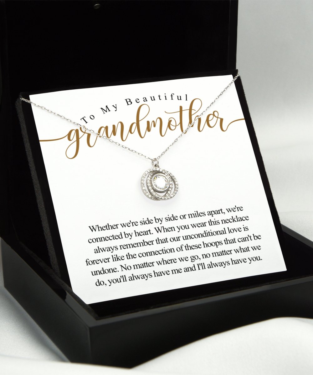 To my beautiful grandmother sterling silver crystal double circles necklace for grandma perfect sentimental mothers day gift idea - Meaningful Cards