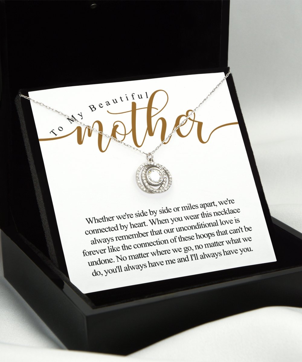 To my beautiful mother sterling silver crystal double circles necklace for mom - Meaningful Cards