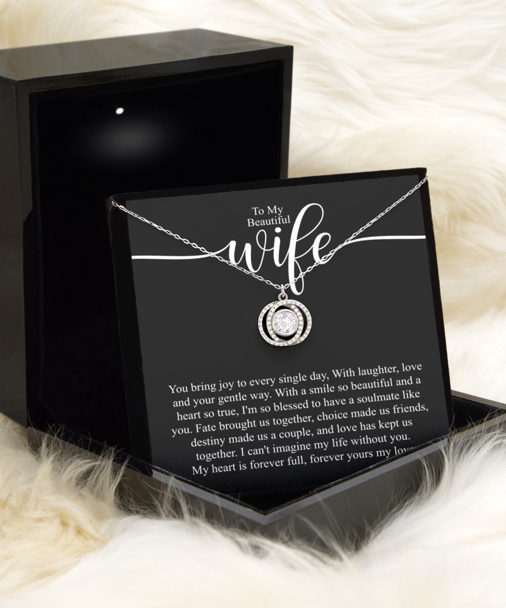 To My Beautiful Wife Sterling Silver Double Circle Crystal Pendant Necklace Gift for Wife Birthday, Wife Anniversary, Gift For Soulmate - Meaningful Cards