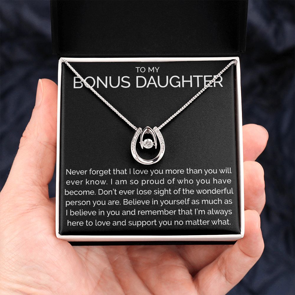 To my bonus daughter wishbone dancing cz necklace - Meaningful Cards