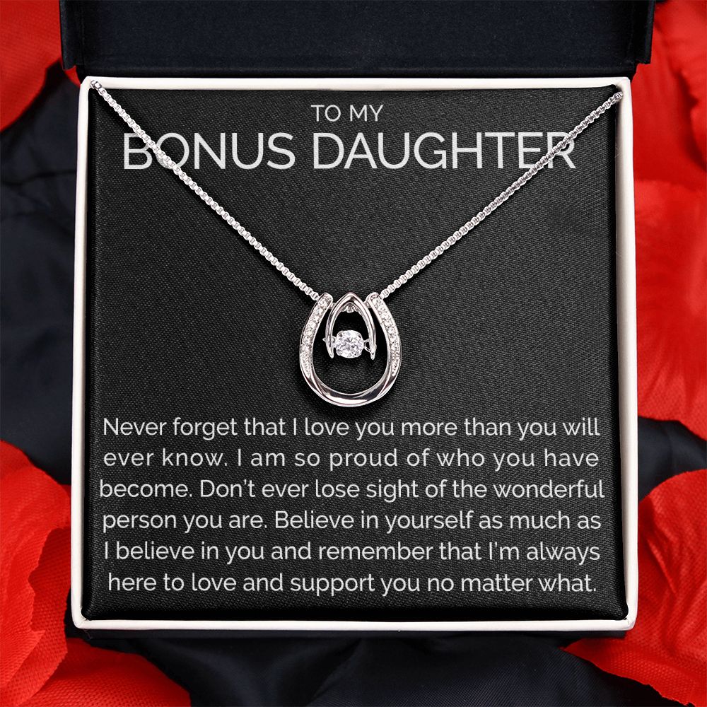 To my bonus daughter wishbone dancing cz necklace - Meaningful Cards