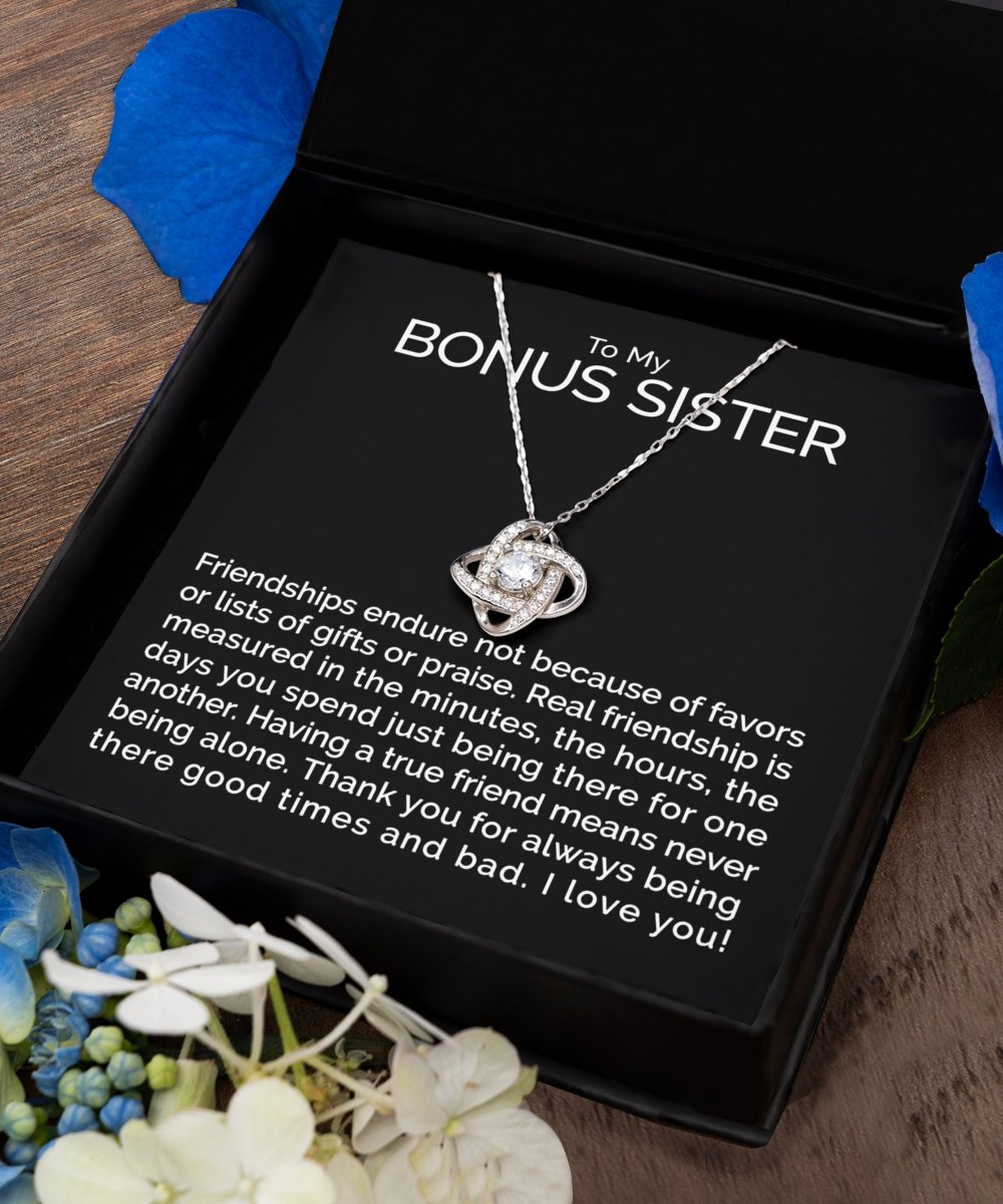 To my bonus sister sterling silver love knot necklace - Meaningful Cards