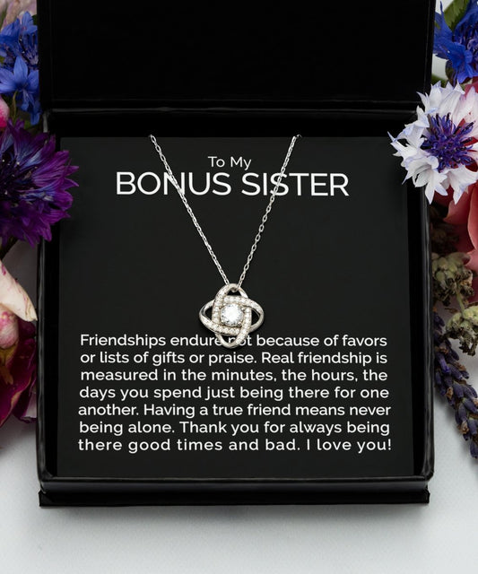 To my bonus sister sterling silver love knot necklace - Meaningful Cards