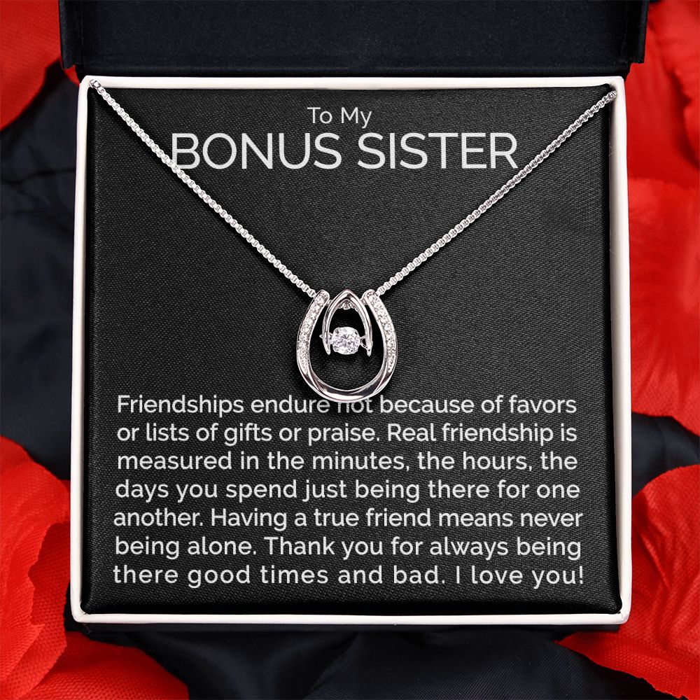 To my bonus sister wishbone dancing cz necklace - Meaningful Cards