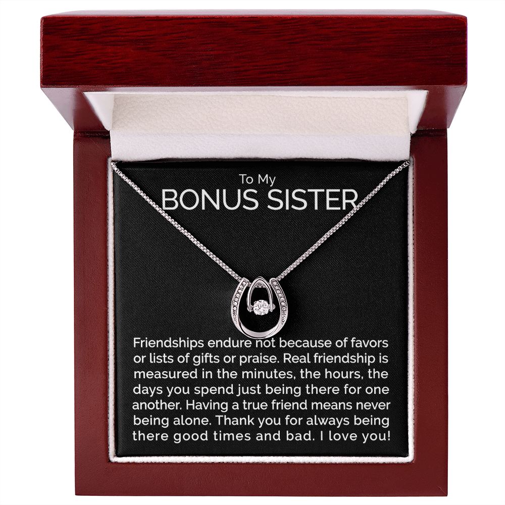 To my bonus sister wishbone dancing cz necklace - Meaningful Cards