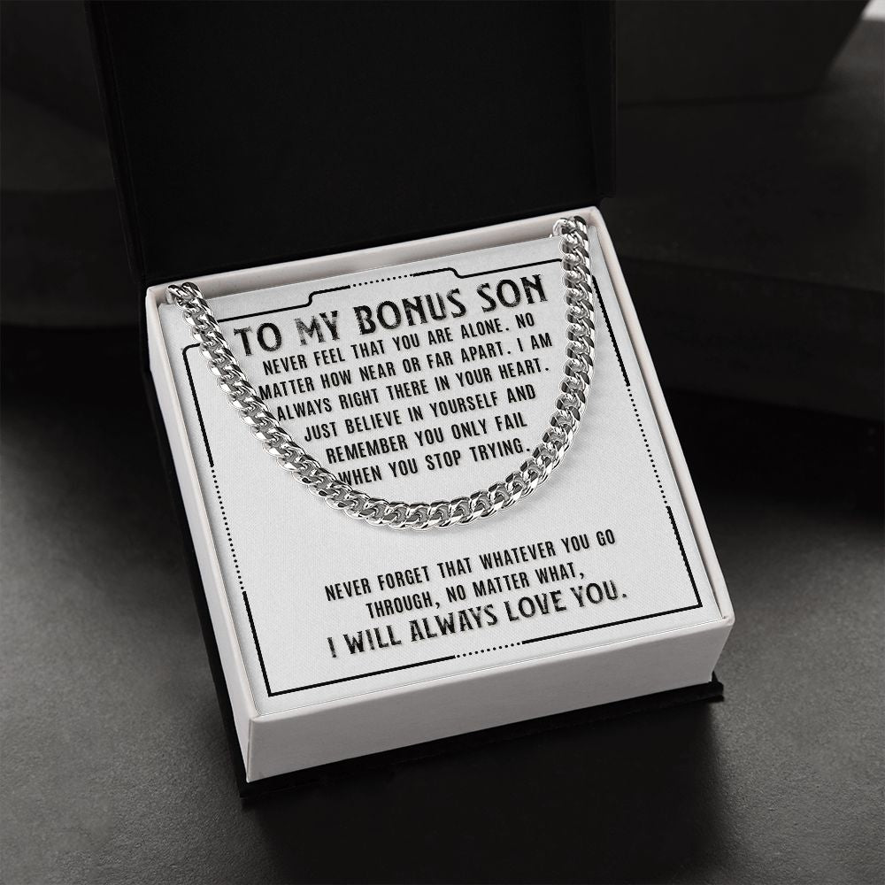 To My Bonus Son Sentimental Personalized Cuban Link Necklace Gift - Meaningful Cards