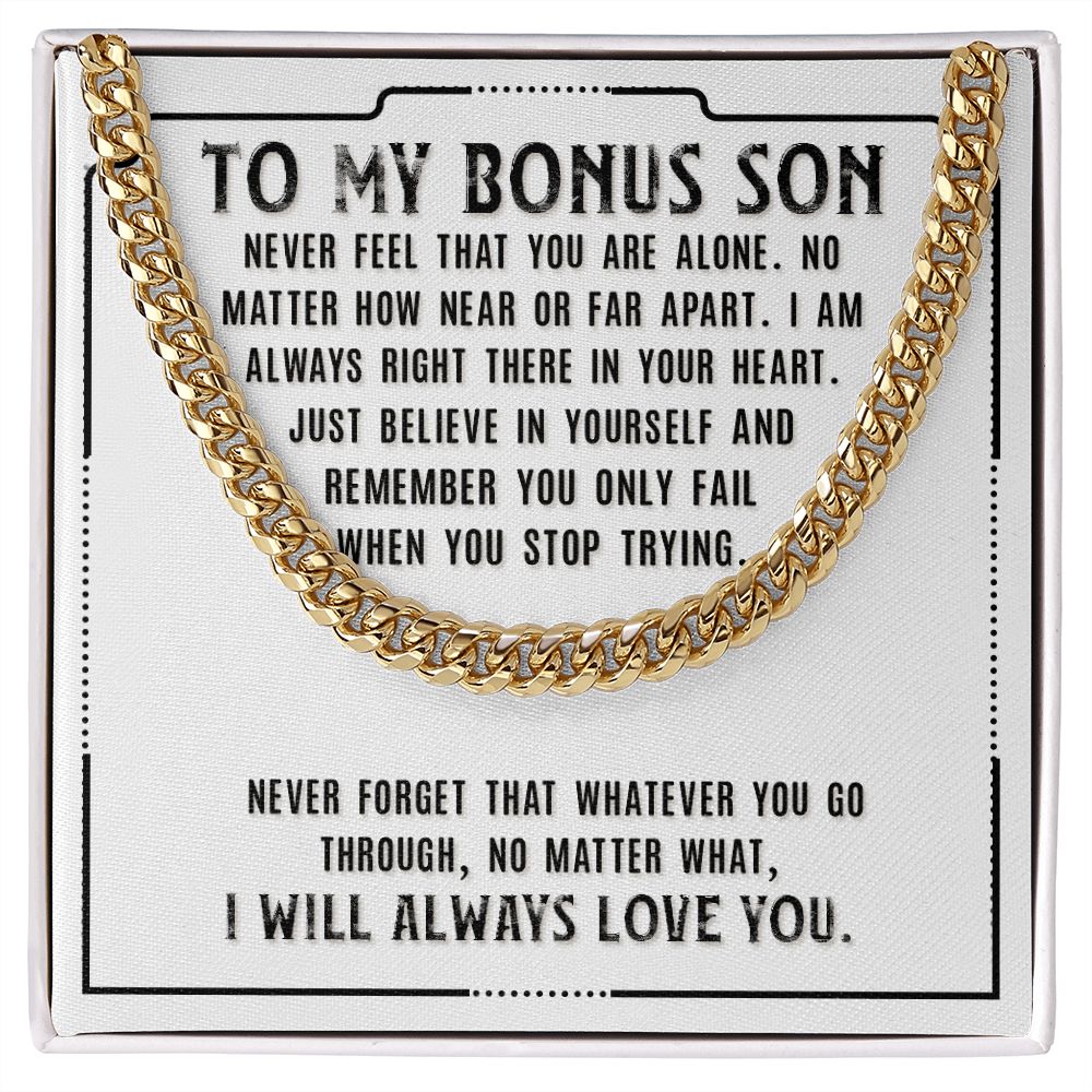 To My Bonus Son Sentimental Personalized Cuban Link Necklace Gift - Meaningful Cards