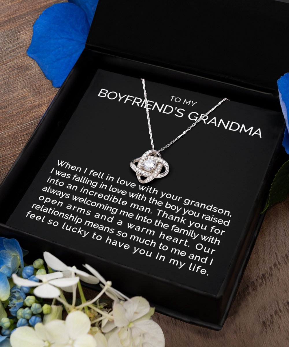 To my boyfriends grandma sterling silver love knot necklace - Meaningful Cards
