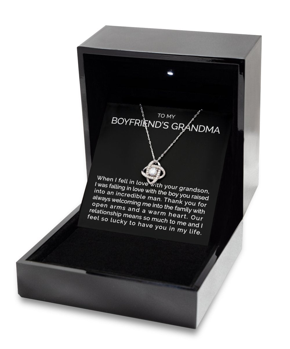 To my boyfriends grandma sterling silver love knot necklace - Meaningful Cards