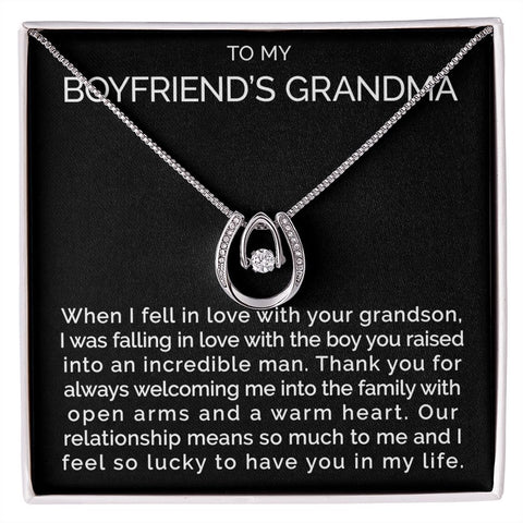 To my boyfriends grandma wishbone dancing cz necklace - Meaningful Cards