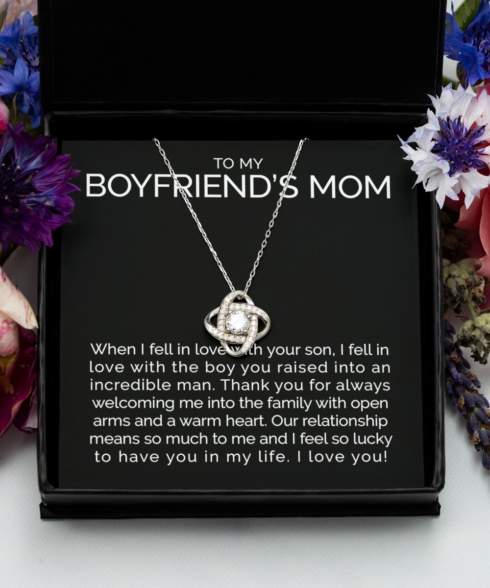 To my boyfriends mom sterling silver love knot necklace - Meaningful Cards