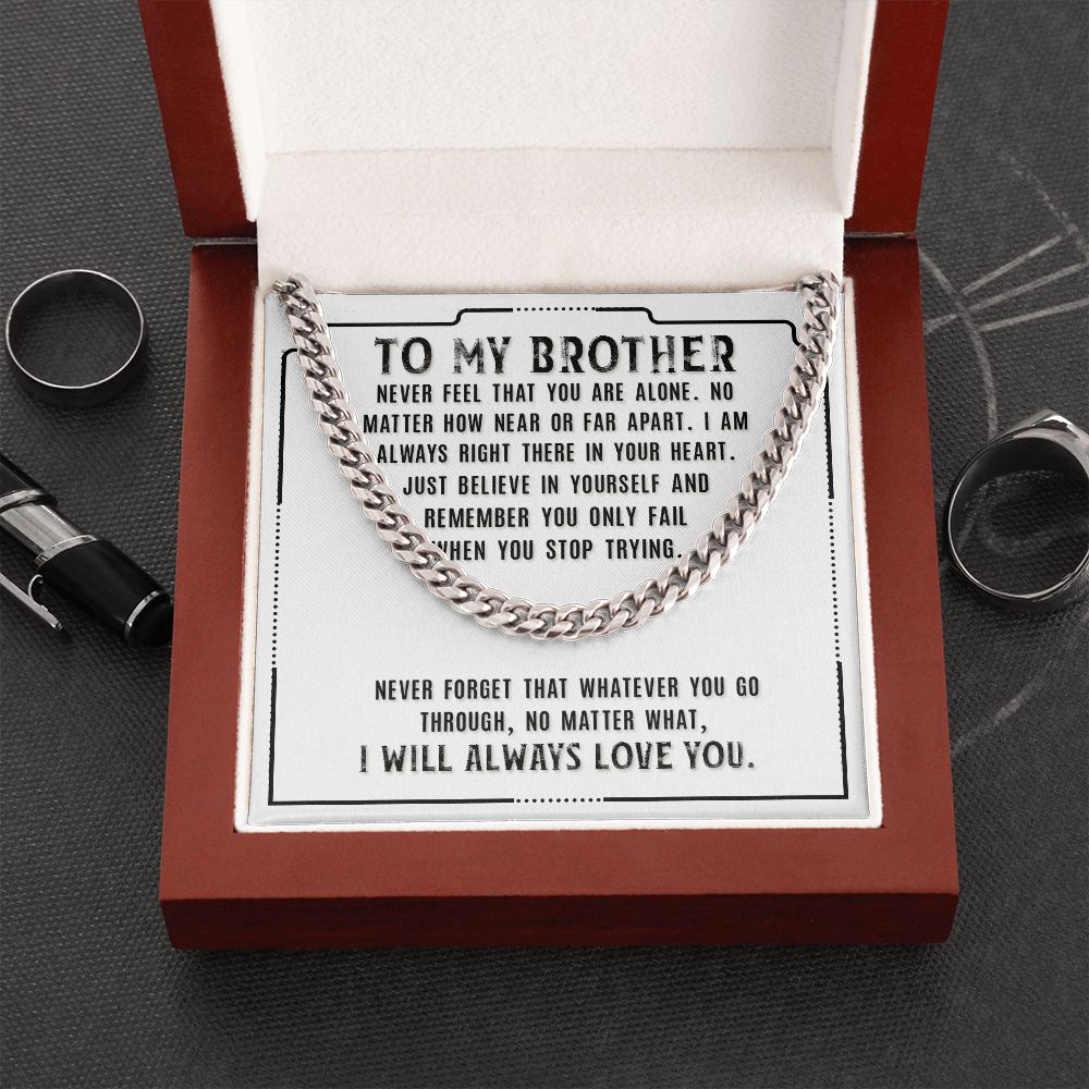 To My Brother Sentimental Personalized Cuban Link Necklace Gift - Meaningful Cards